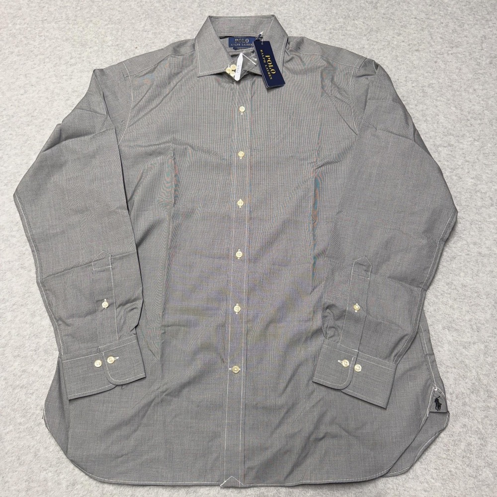 Polo Ralph Lauren Dress Shirt Mens 16.5 34/35 Gray Check Easy Care Long Sleeve